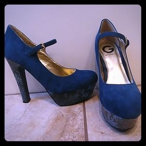Teal Guess platform high heels